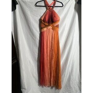Dave & Johnny Vtg Silk Dress Sz 8 Sunset Ombre Pleated Maxi Ethereal Fairy Prom
